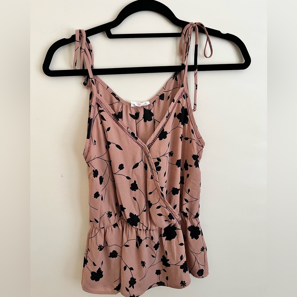 Blush Pink and Black Top with Floral Print